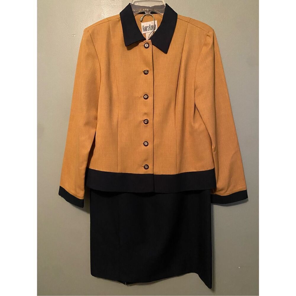 Kari’s Korner Yellow Button Down Long Sleeve Blazer And Skirt Set Size 14